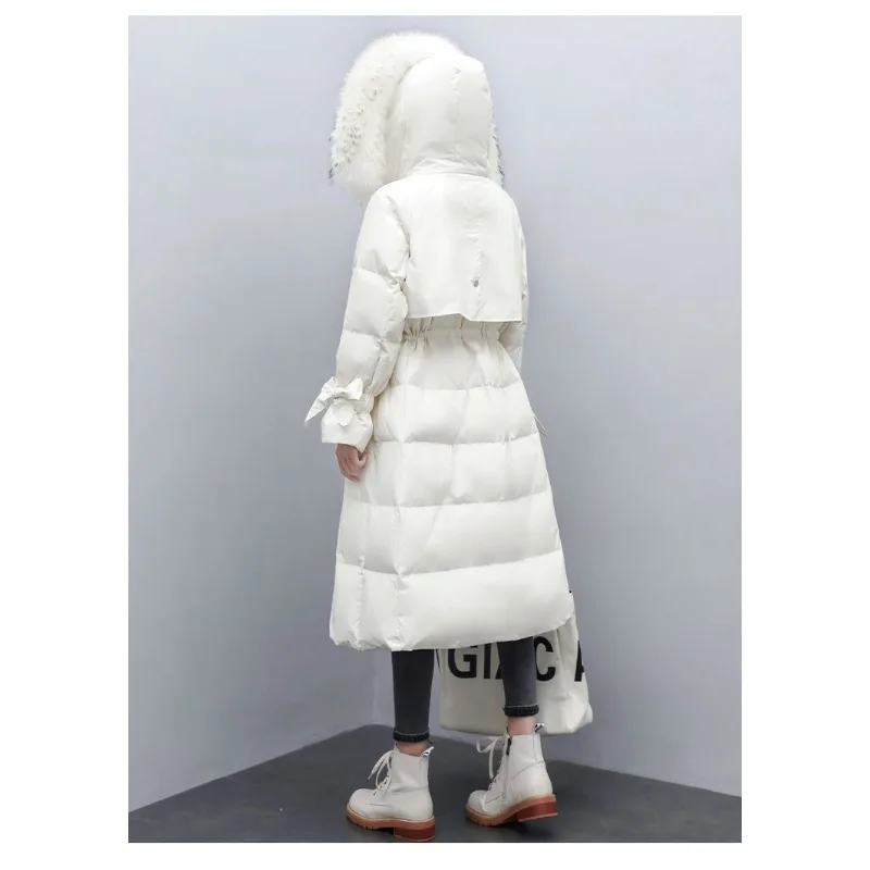 Duck Down Winter Down Jacket Medium and Long Waist Long Knee Leave-in White High Quality High Appearance Level [Fox Fur Collar]