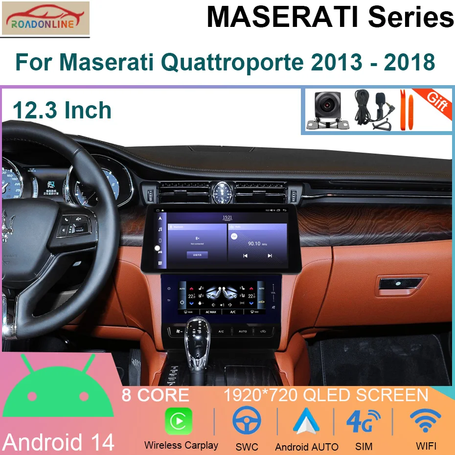 

12.3 Inch 8+256GB For Maserati Quattroporte 2013 - 2018 Android 14 Car Radio Multimedia Video Player Navigation Head Unit GPS