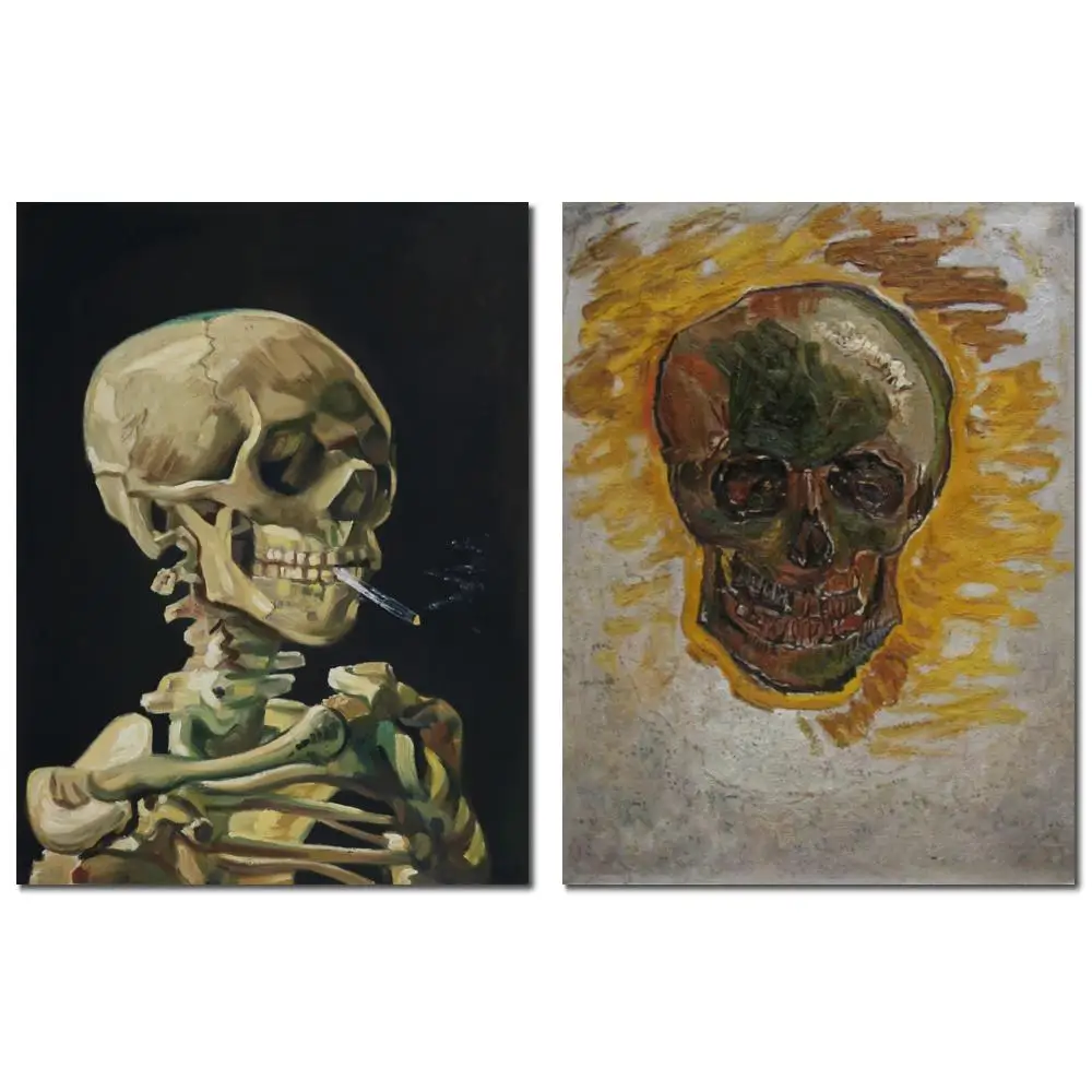 

Маленький размер Пейзаж Череп Скелет Горящая сигарета Импрессионист Масло на холсте Ван Гог Ручная роспись Искусство для офисного дисплея