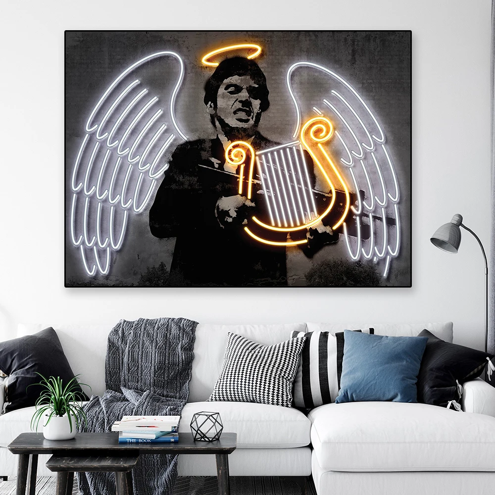 Modern Neon Sign Mona Lisa Poster Robot Artwork Canvas Painting Racing Print Abstract Wall Picture Game Room Bedroom Decoration