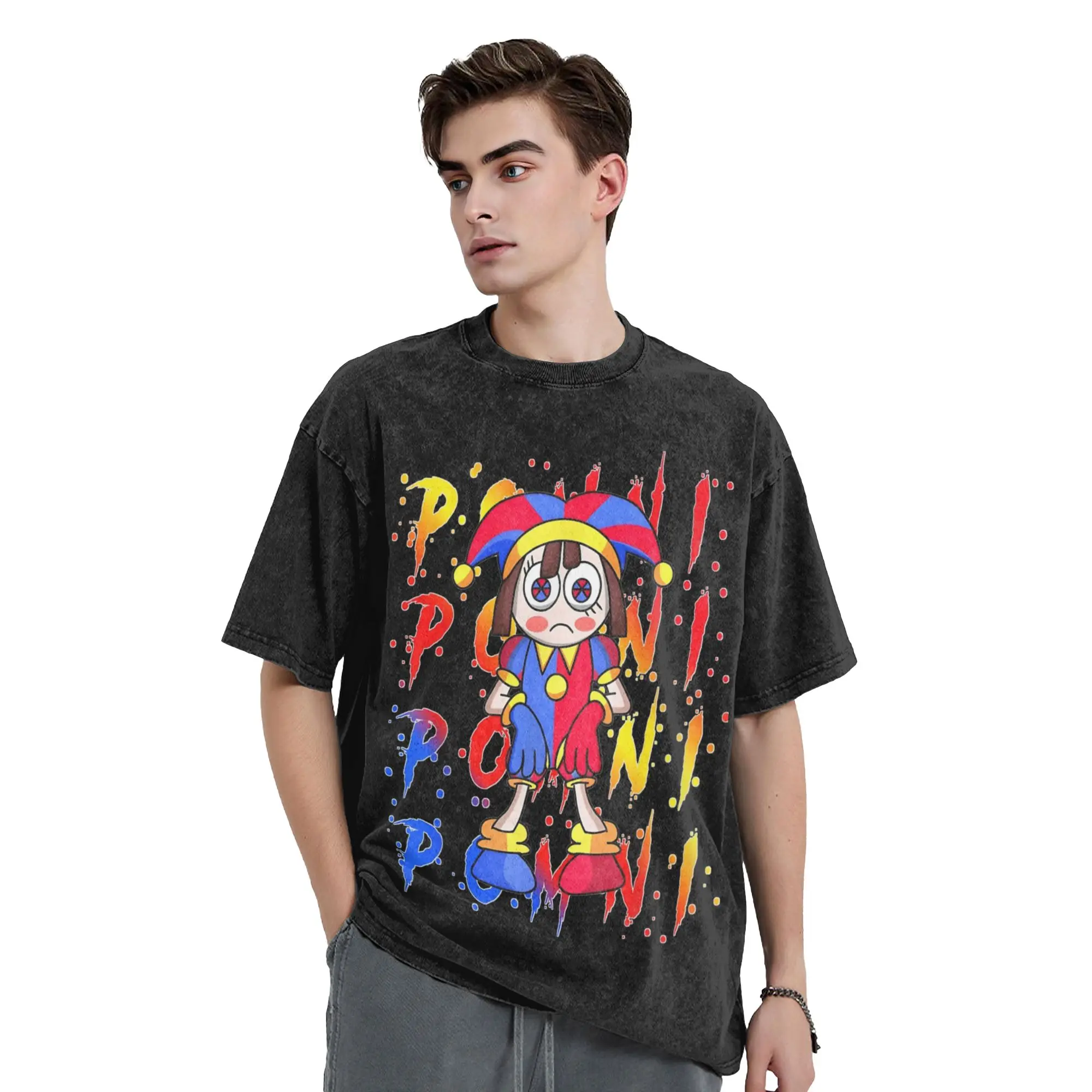 Cartoon Digitals Circus Pomni Characters Washed T Shirt Streetwear T-Shirt  Tees for Men Women Short Sleeve Harajuku Summer