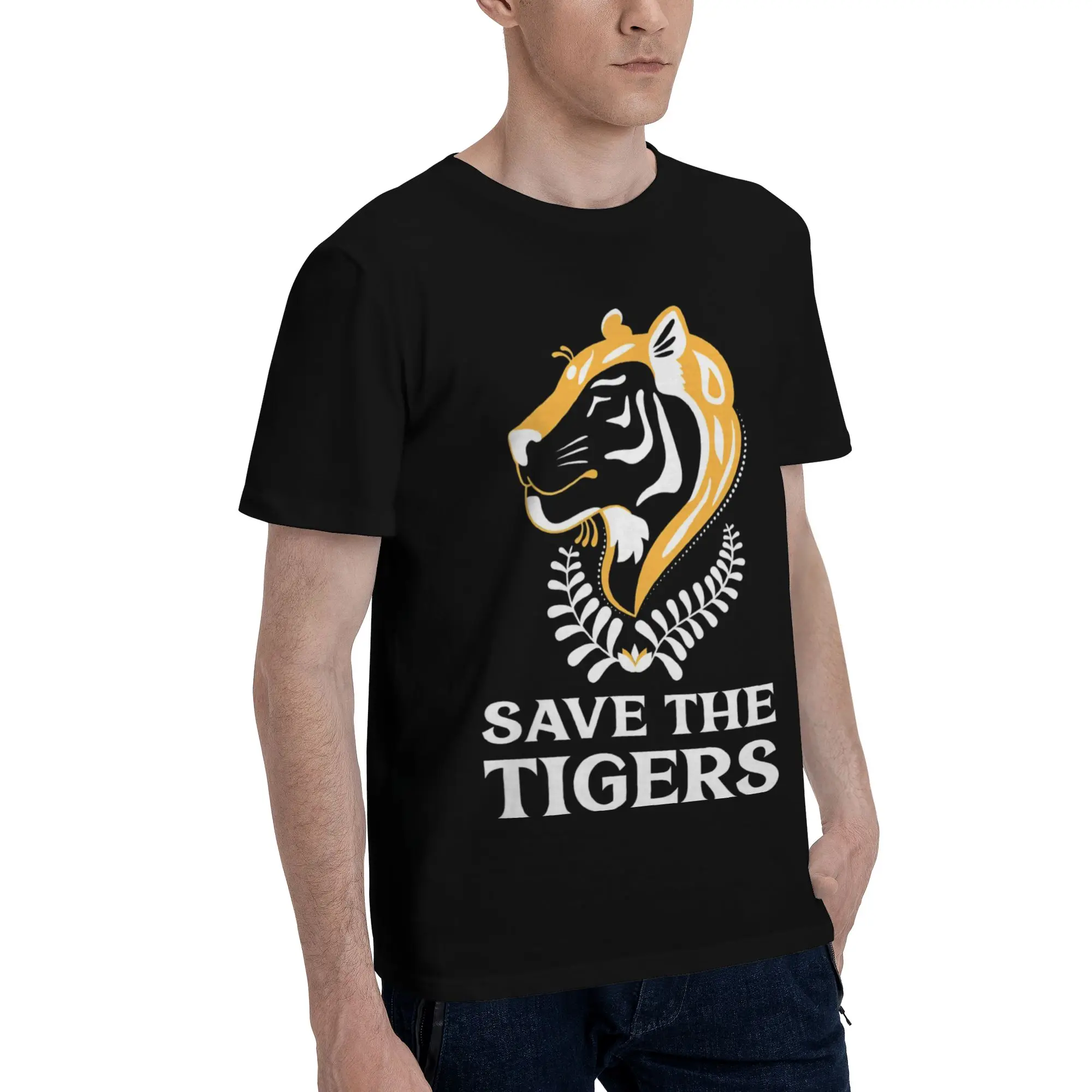 Save the Tigers Men's T Shirts Protection Animal  Crazy Tees Short Sleeve Crewneck Pure Cotton Gift Tops T-Shirt