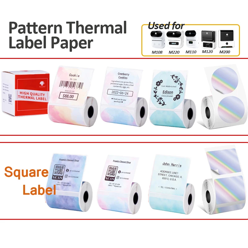 50mm Color Thermal Sticker Labels for Phomemo M110 M220 M200 M120 M221 Printer for DIY Logo Design Name Tag