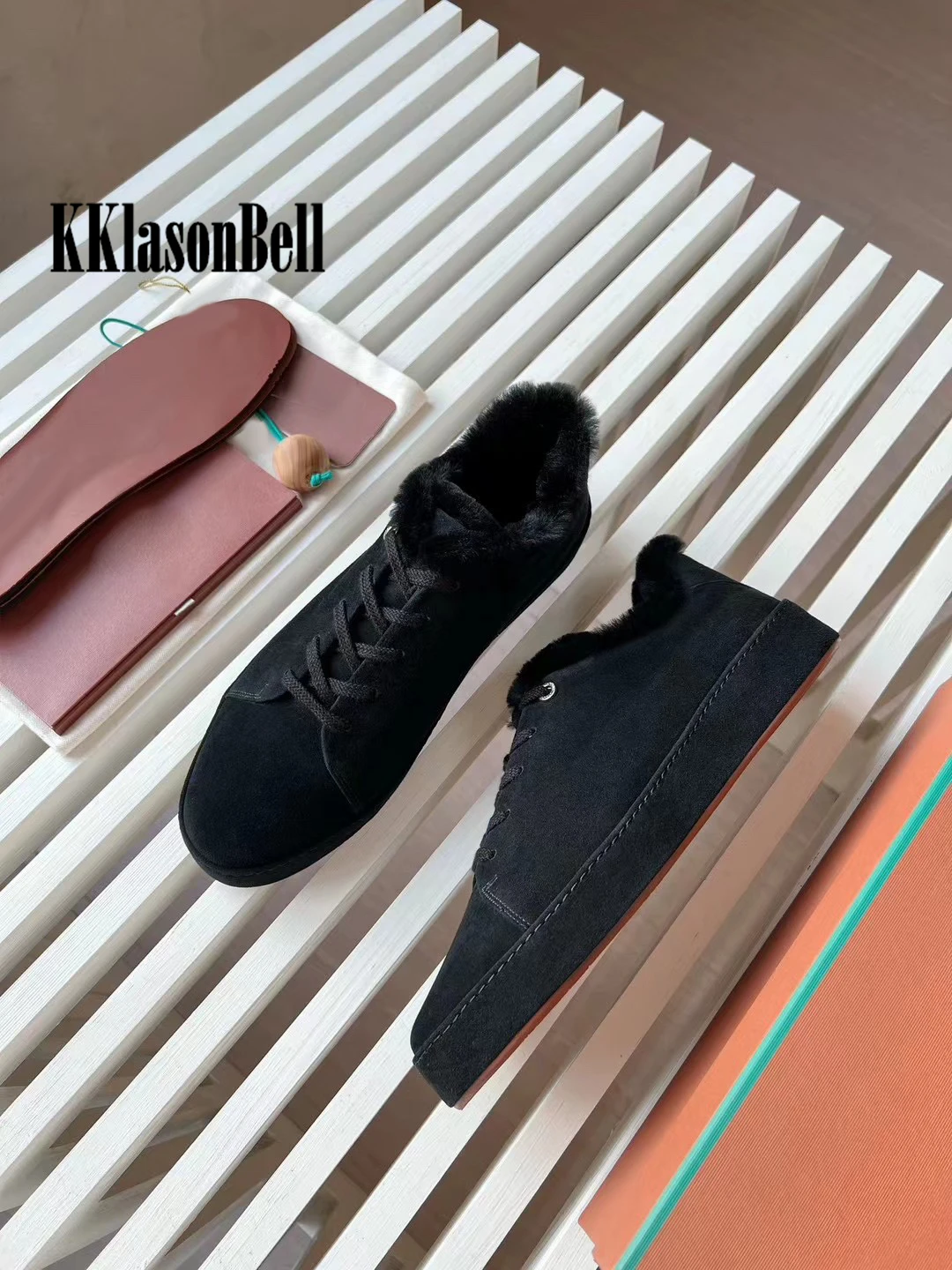 11.13 KKlasonBell fodera in lana scarpe vulcanizzate tenere al caldo comode scarpe Casual stringate in pelle scamosciata di mucca da uomo