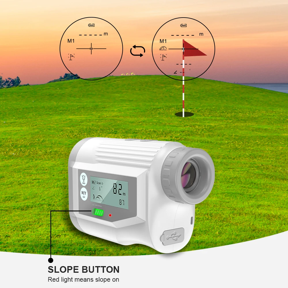 Imagem -03 - Golf Rangefinder com Voz Transmissão Laser Range Finder Flagpole Lock Inclinação Compensação Screen Display para Golf 1000y