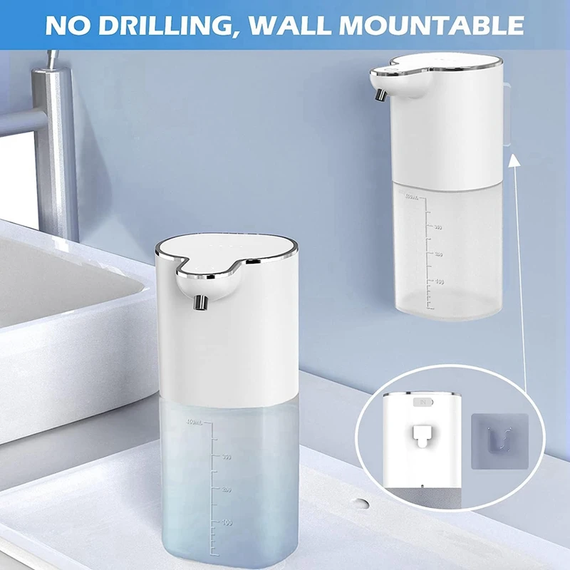 Dispenser automatico di sapone liquido, dispenser di sapone per montaggio a parete da 13,5 Oz/400 ML, ricaricabile tramite USB, sapone per mani e piatti senza contatto