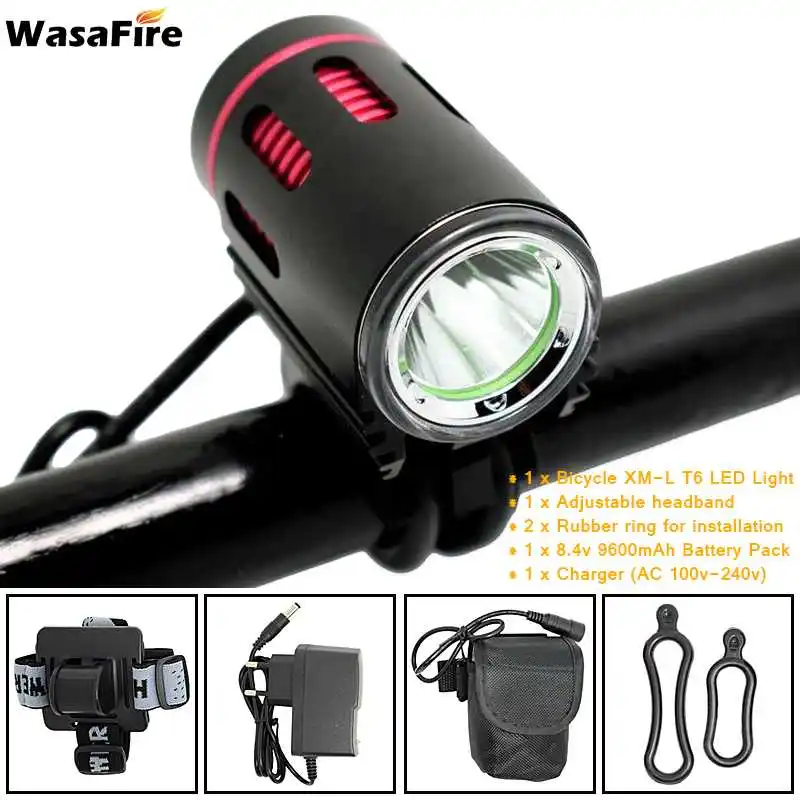 WasaFire 2000lm XM-L2 LED Bike Light Bicycle Front Lights MTB Headlight Night Cycling Head Lamp + 18650 Battery Pack+Charger