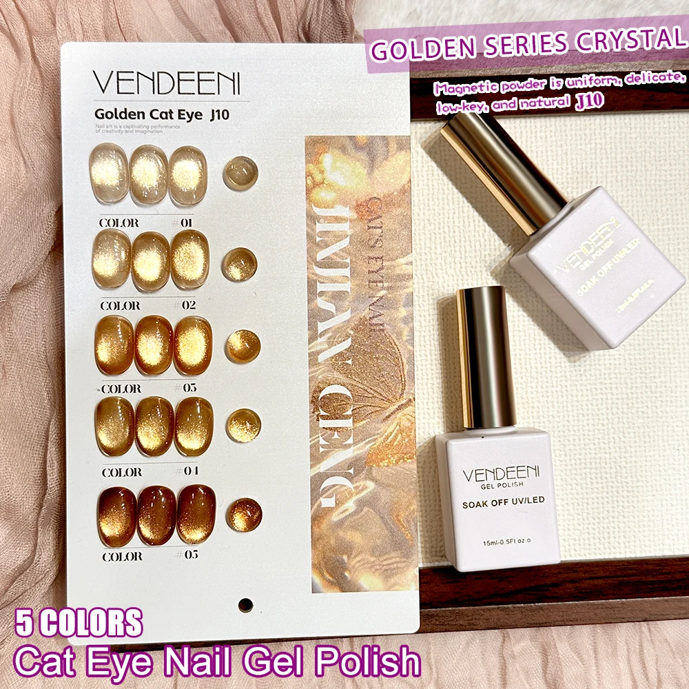 Vendeeni 5 Farben/Set Goldener Katzenaugen-Gel-Nagellack TPO HEMA-FREI Glitzer Kristall Magnetischer UV-Soak-Off-Gel-Lack mit Display – Detail 10