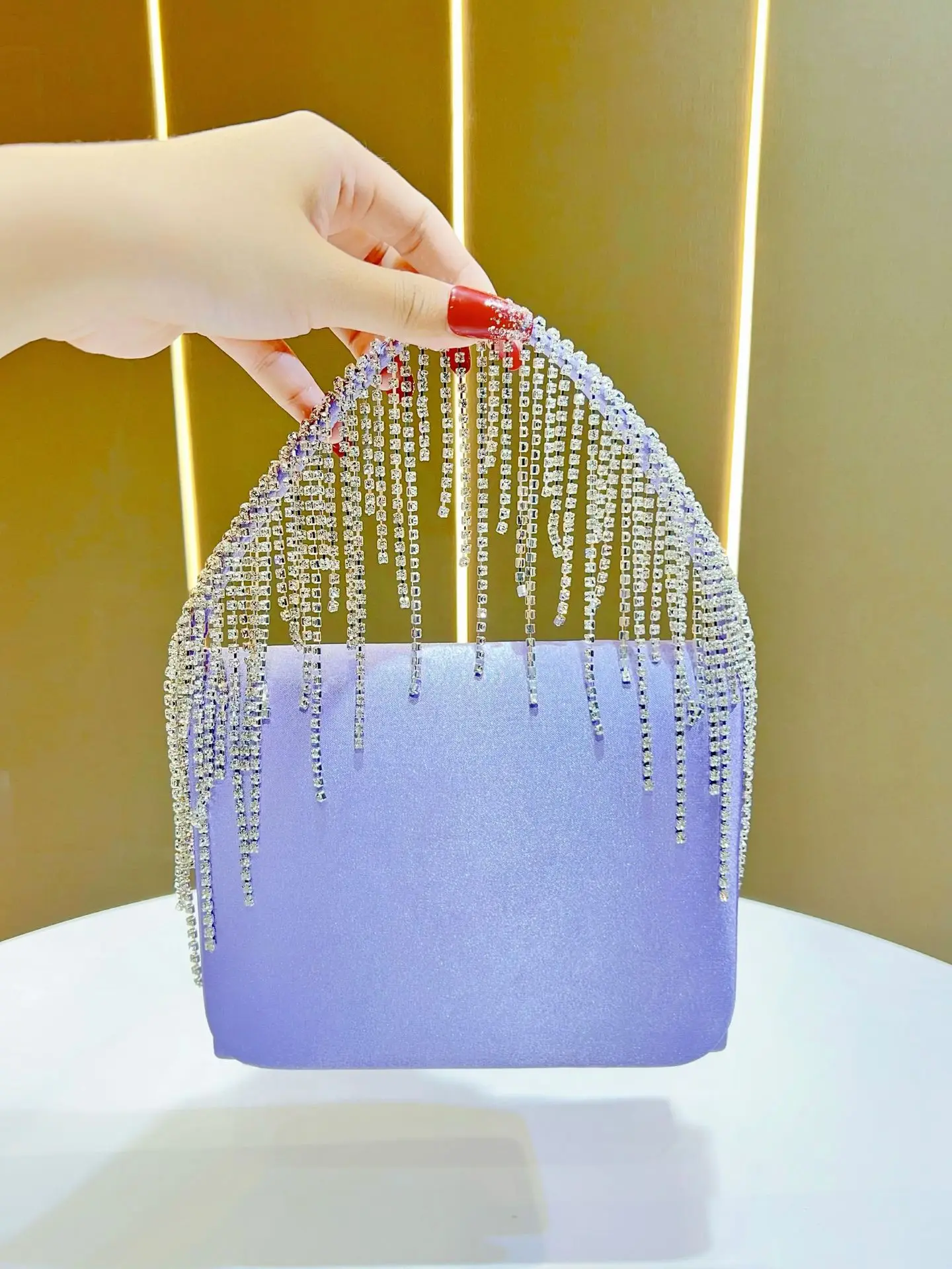Luxury Bling Tassel Shiny Rhinestone Square Bag Banquet Women's Handbag Diamond Wedding Party Evening Clutch Chain Messenger Bag