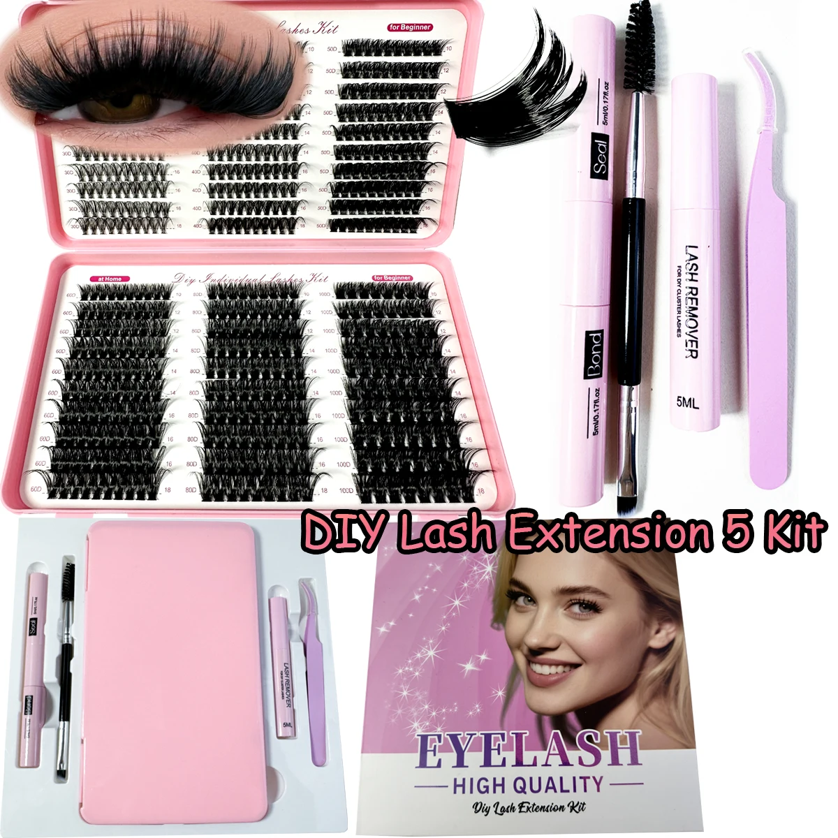 30D-100D 厚いボリュームまつげクラスターキットうっすらとした個別まつげ D カールロングクラスターラッシュボンドとシール防水ピンセット