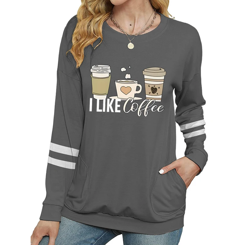 I Love Coffee T-shirt grafiche Camicia a maniche lunghe da donna per gli amanti del caffè Top classici essenziali Coffee Party Fashion Tees Tops