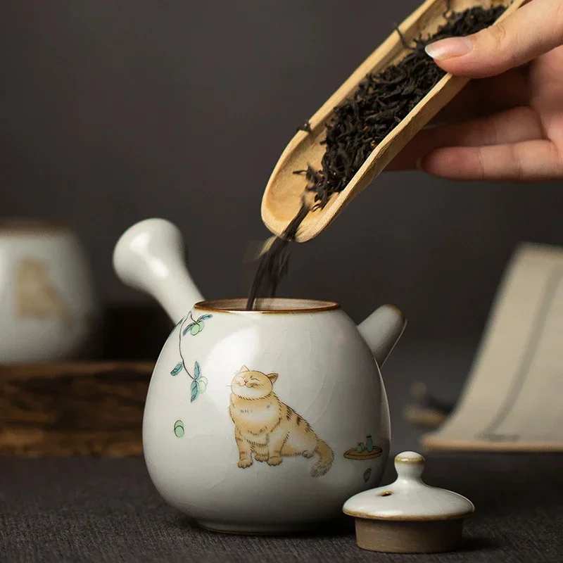 ceramic kyusu teapot cute cat tea pot chinese kung fu tea set 250ml