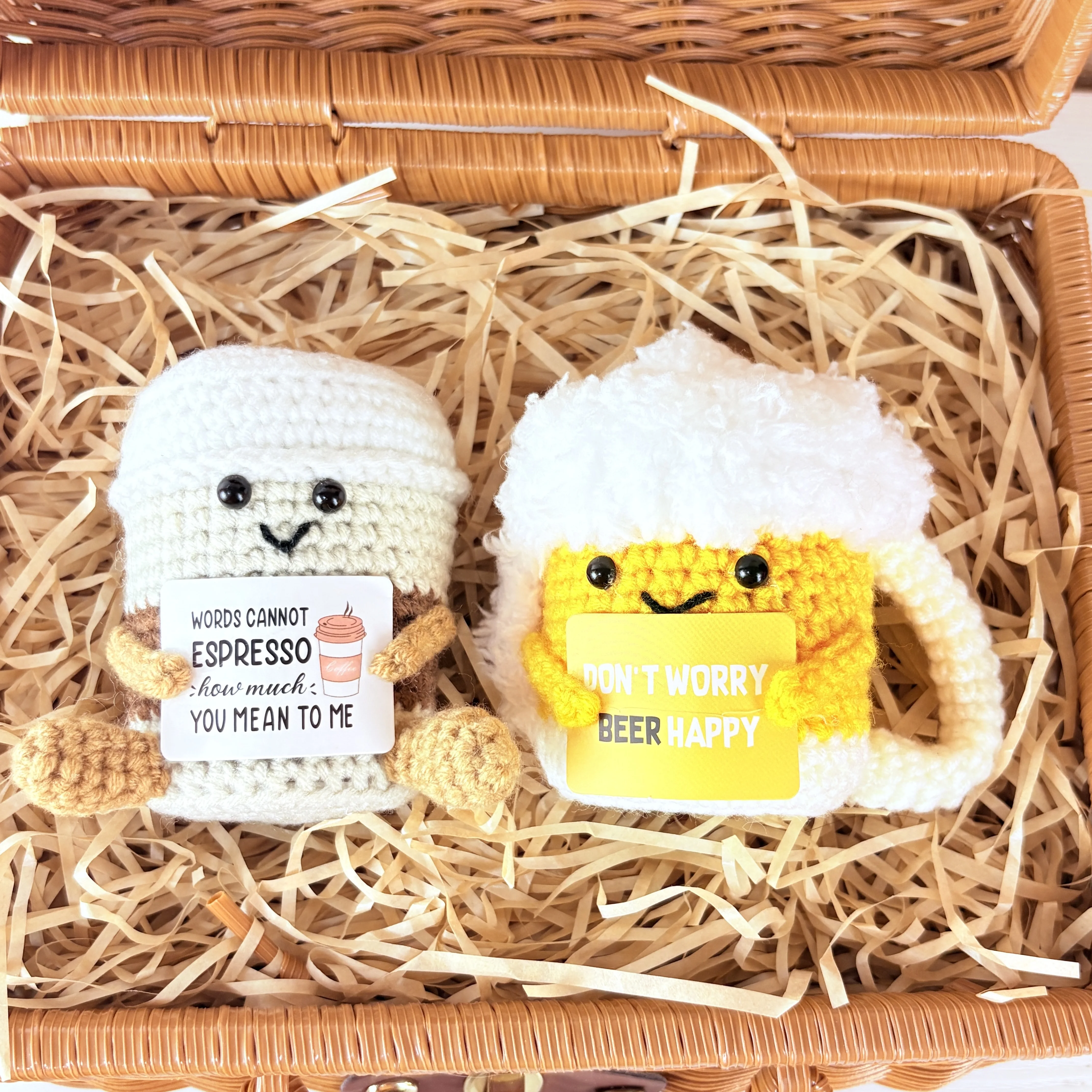 Crochet Emotional Support Crochet New Knitted Positive Animal Potatoes Beer Coffee Cups Funny Gifts for Friend Table Decoration