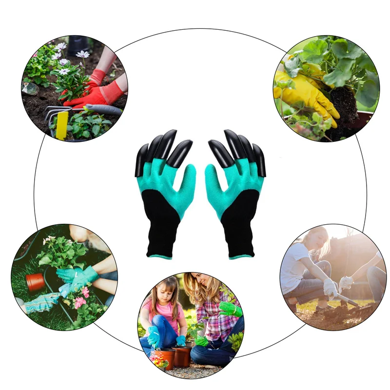 Hand Claw Green Plastic Garden Rubber Gloves Gardening Easy For Digging Planting Waterproof Insulation Household Work Gloves