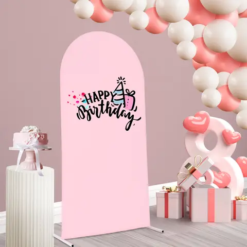 ウェディングアーチフラワースタンド背景幕 ピンクチュールカバー付きアーチ型フォトブースフレーム 1*0.5*2m セレモニー、ガーデンパーティー、レセプション用