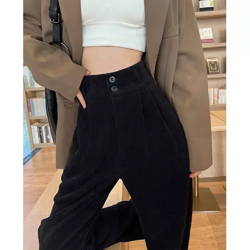 Corduroy High Waisted Wide Leg Pants for Women Autumn and Winter Velvet Straight Leg Pants Floor Chenille Suit Trousers W32