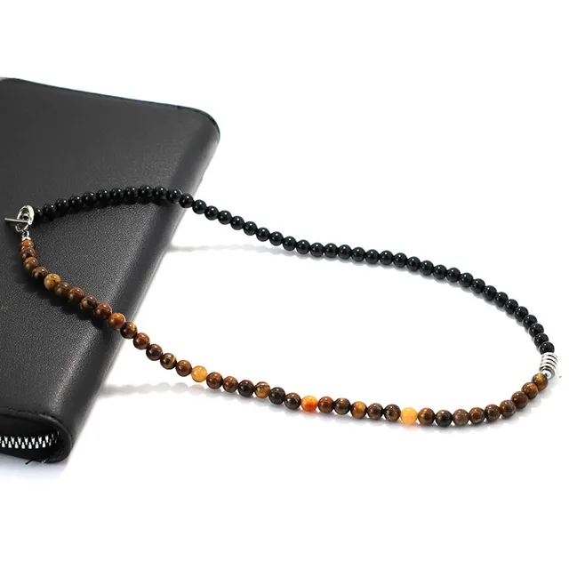 Moda męska naszyjnik 6mm naturalna mapa obsydian kamień kołnierz Homme Hiphop Rock Punk Choker Colar koło ze stali nierdzewnej biżuteria
