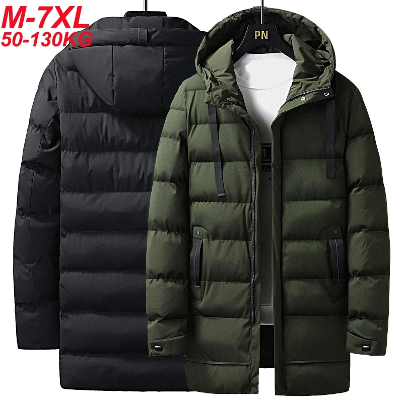 7xl Plus Size Padded Parkas Men Thick Warm Coats Solid Warm Cotton Long Coats Windbreaker Winter Outerwear 6xl Thermal Jacket