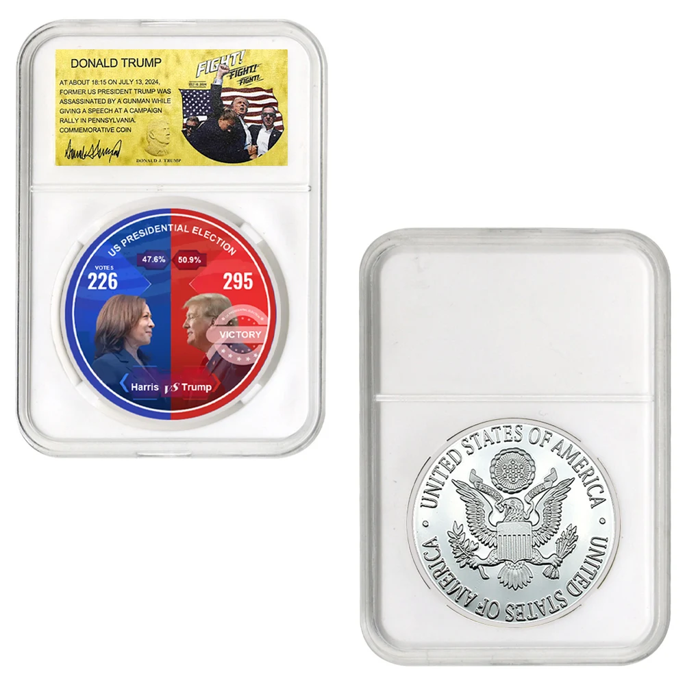 United States 47th President Donald Trump Harris Vs Trump Metal Coin with Plastic Anti-counterfeiting Collection Gift