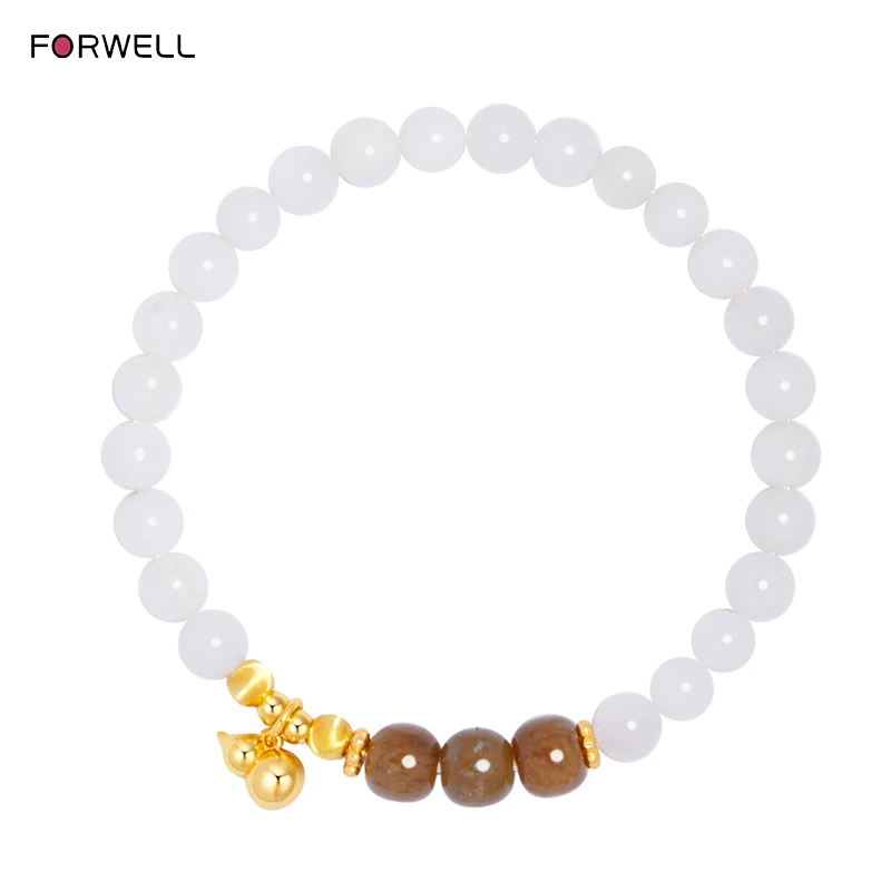 

FORWELL Gold-Plated Gourd Bracelet for Women with Old-Style Jade Beads White Jade Design Quality Jewelry Gift