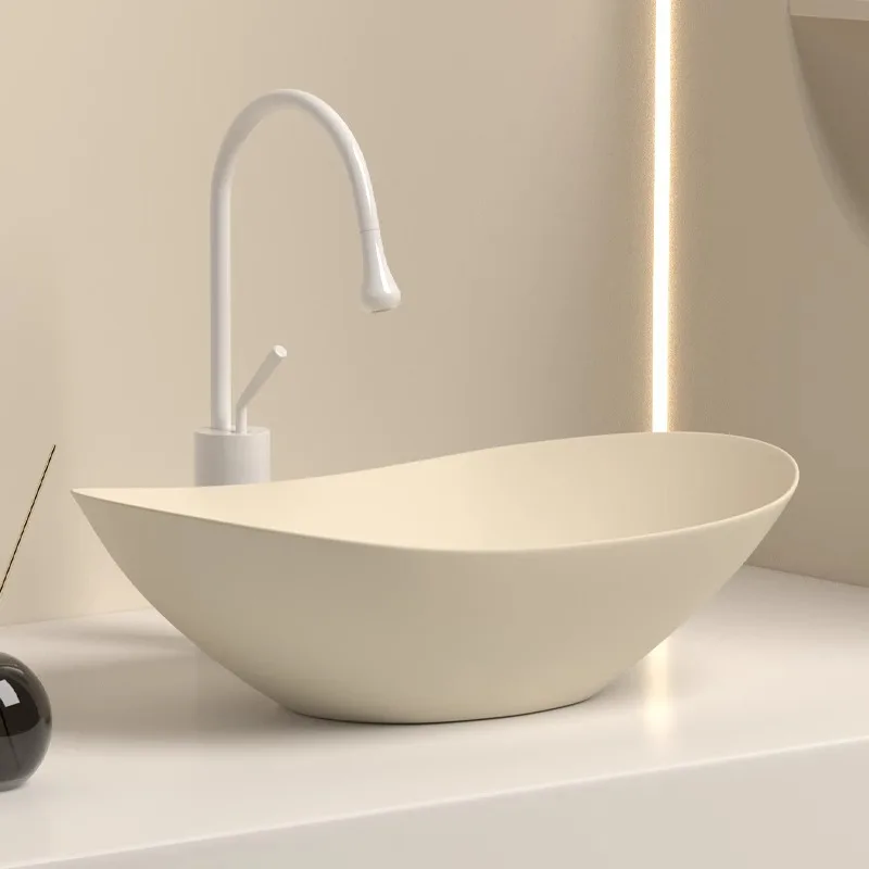 

Cream wind ingot art stage basin wash single basin bathroom balcony ceramic oval washbasin