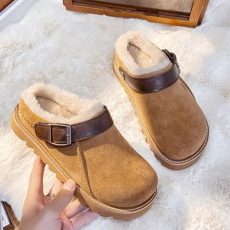 Winter New Women Slippers Fur Flats Cotton Mules Shoes Platform Warm Casual Trend Short Plush Shoes Home Fad Flip Flops