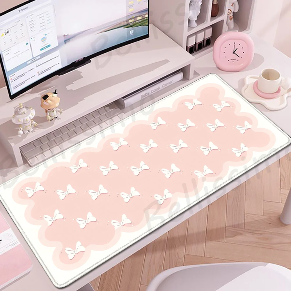 Pink White Mousepad Cute Rabbit Grid Desk Mat Computer Gaming Keyboard Extended Mouse Pad Office Accessories Pc Gamer Anime Rug