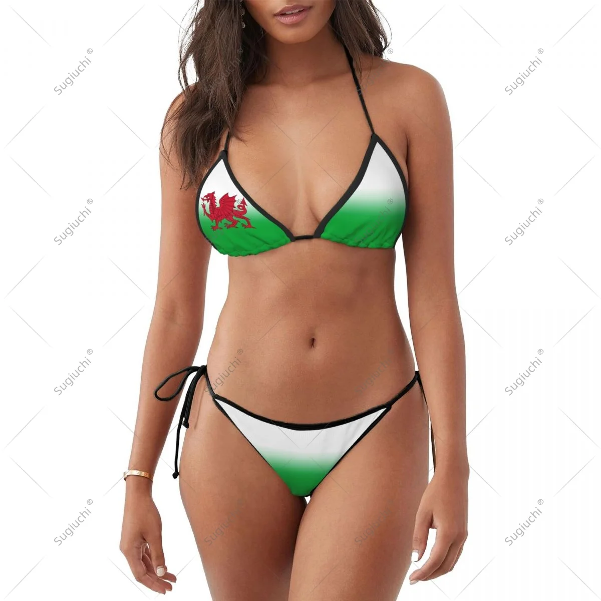 

Women Girls Bikini Wales Flag Swimsuit Sets Three Point Beachwear Swimming Bathing Beach Party Suits Sexy Mujer