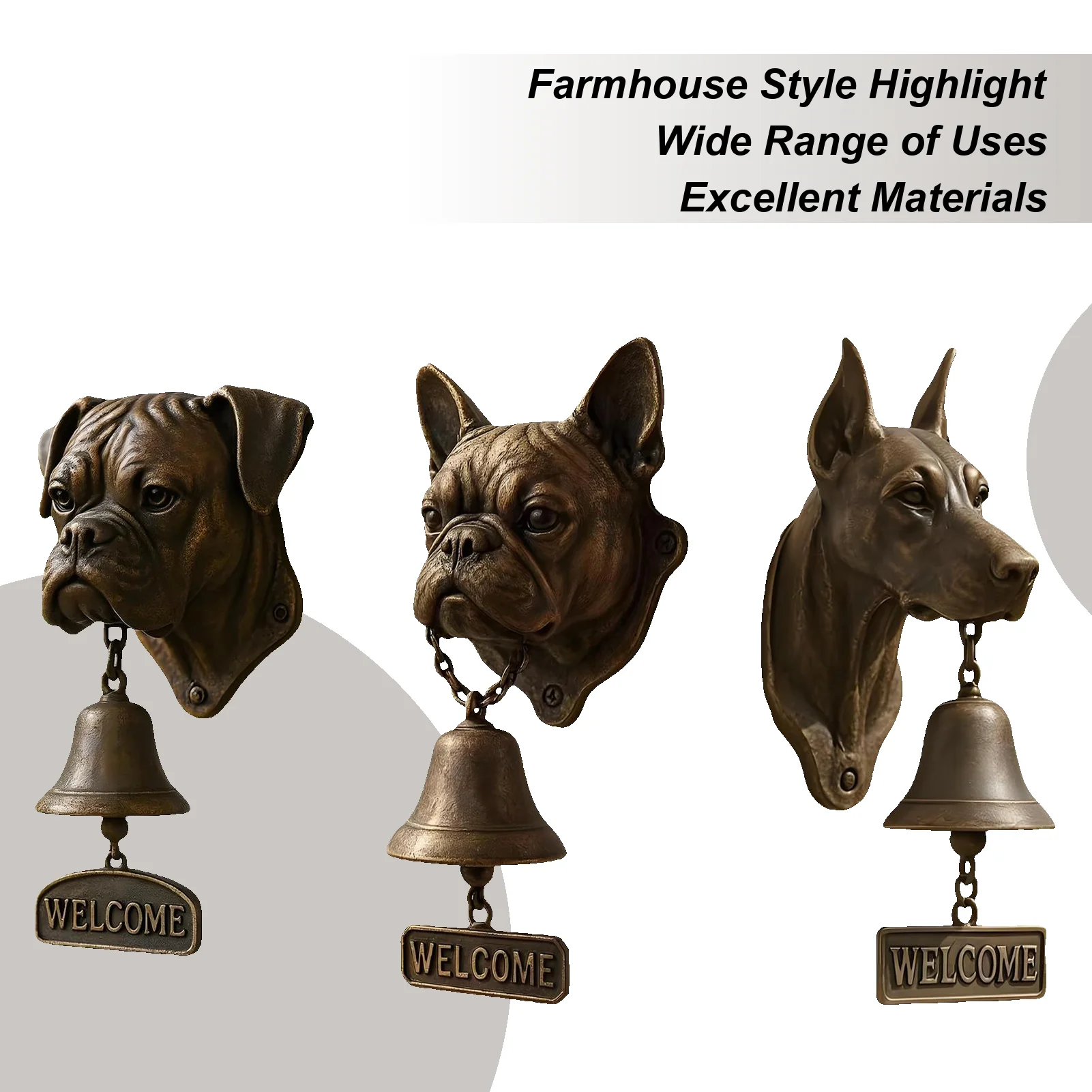 

Dinner Bell Outdoor Dog Head Shape Welcome Doorbell Vintage Farmhouse Doorbell for Front Door Garden Sheds Cottage Retreats