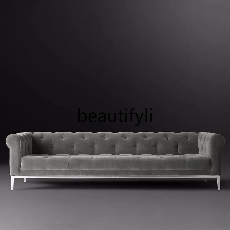 

Fabric and Solid Wood Furniture Italian Style Light Luxury Minimalist Metal Sofa Nordic Modern Solid Wood