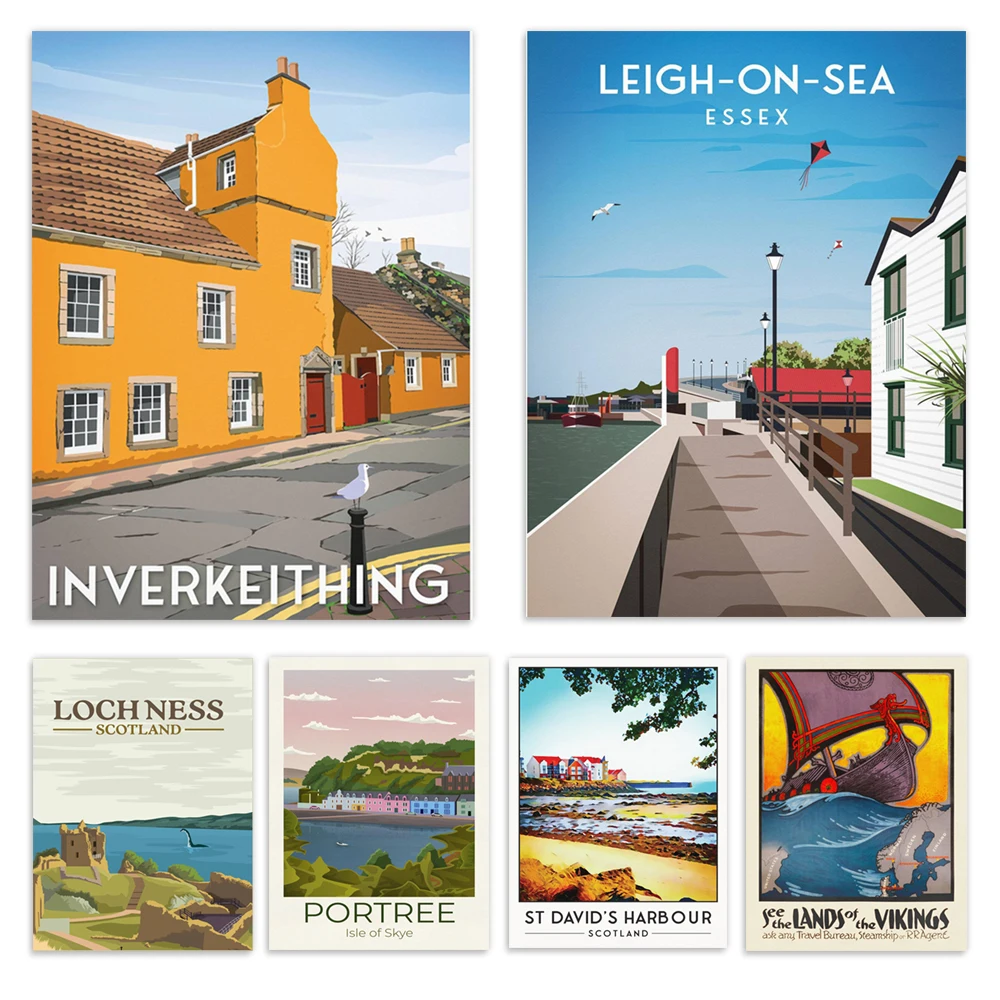 Bridge of Orchy, Banchory, Bridlington, Loch Ness Monster, St David's Harbour, Dorset, Dartmouth, Fife, Coast Path travel poster