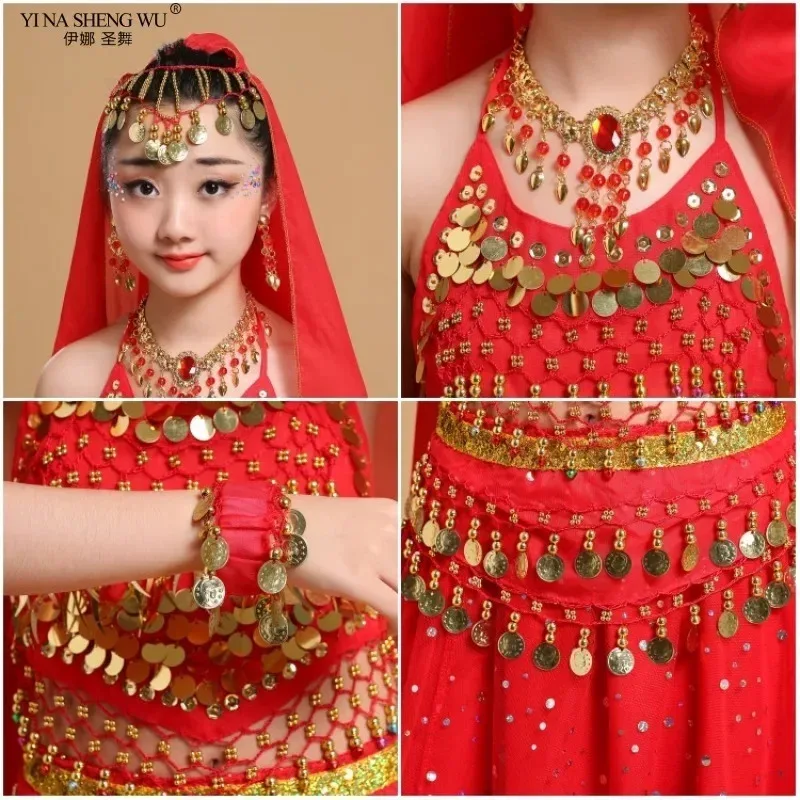 2025 ♥ New Kid Belly Costumes Set Chiffon Girl Indian Dance Stage Performance Clothing Sequin Skirt for Child/Adult Ind ☆★