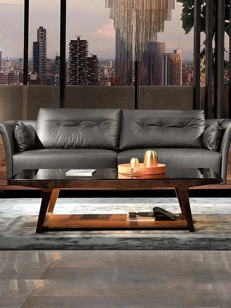 Solid Wood Tempered Glass Coffee  Living Room Home Log Light Luxury  Apartment