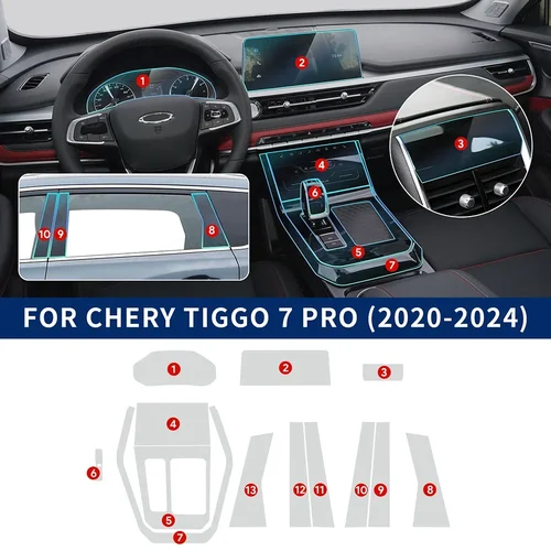 Para Chery Tiggo 7 Pro 2020-2024 TPU película de pantalla de navegación de coche pegatina protectora de caja de cambios accesorios interiores antiarañazos