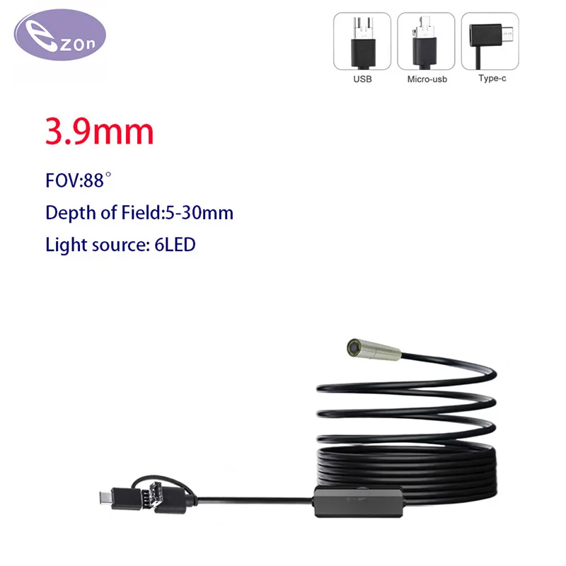 3.9mm industrial endoscope camera, compatible with Android systemands  Windows pipe endoscopes, USB Type-C interface.