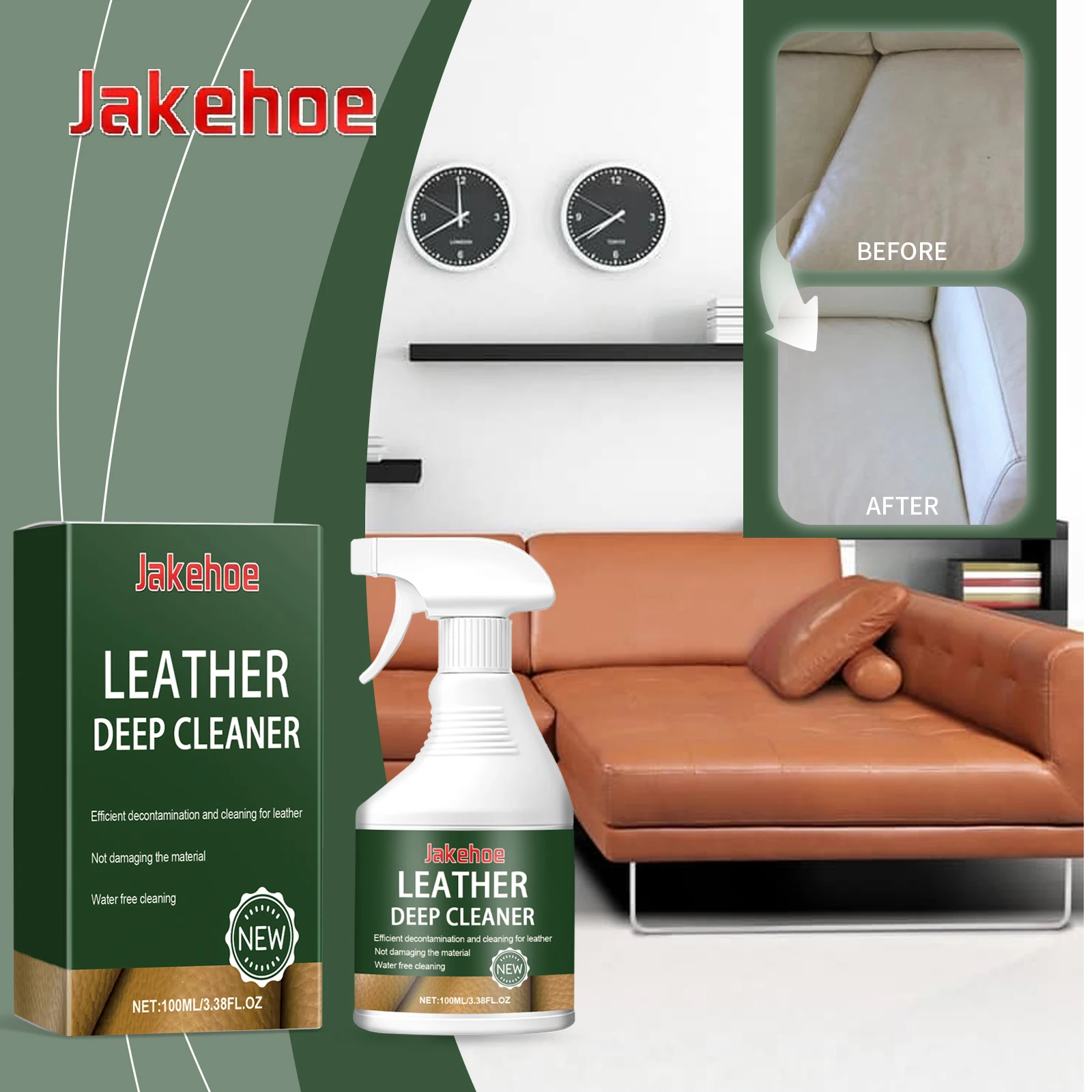 Jakehoe 100 ml Lederreiniger und Spülungsformel, Tiefenreinigung, Wiederherstellung des Glanzes, verhindert Risse, für Möbel, Autositze, Schuhe