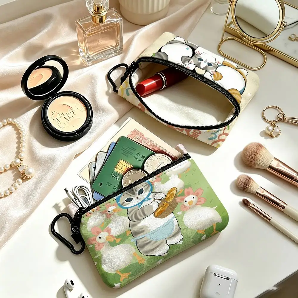 Kawaii M-mofusand Cartoon  Cloth Coin Purse With Carabiner Hook Portable Key Card Wallet Small Zipper Storage Pouch