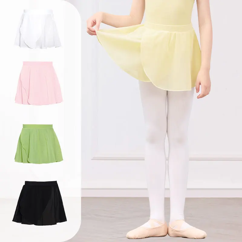 Girls Ballet Skirts Soft Mesh Stretchy Cross Dance Skirts Kids Nylon Elastic Waist Flowy Short Skirt for Girls