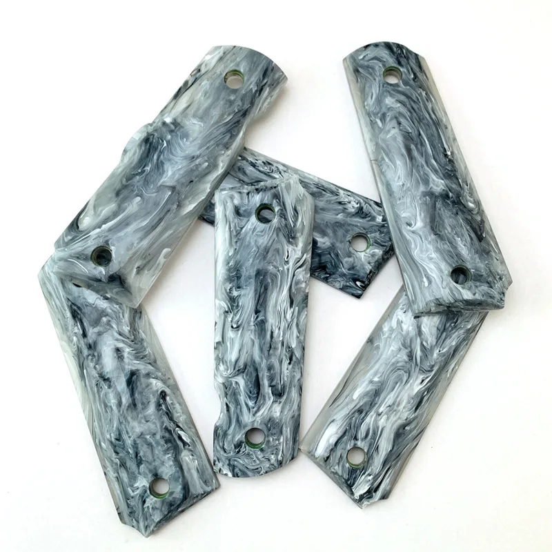 A Pair of Acrylic Knife Grip Panels (Marble Texture) - For 1911 Parts, DIY CNC Grip Material