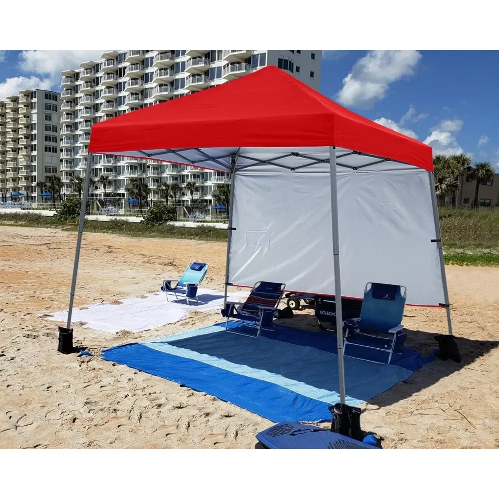 Outdoor Pop Up Canopy, Beach Camping Canopy with 1 Sun Wall, Bonus Backpack Bag, Stakes and Ropes