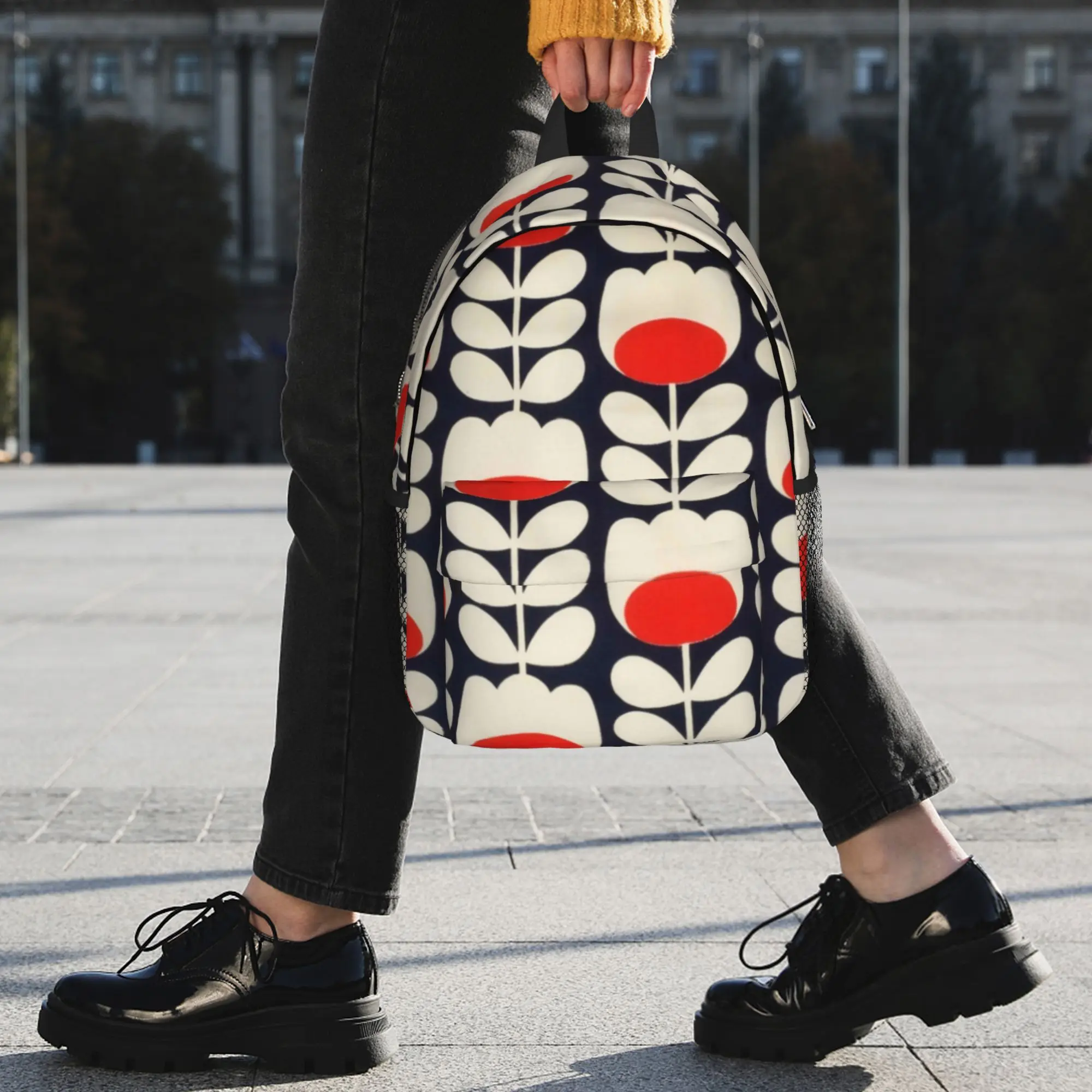 orla kiely multi stem flowers, red,white Backpack Hot Sale Daypack Boys Girls BookBag Shoulder Bags for Men Women School Bag