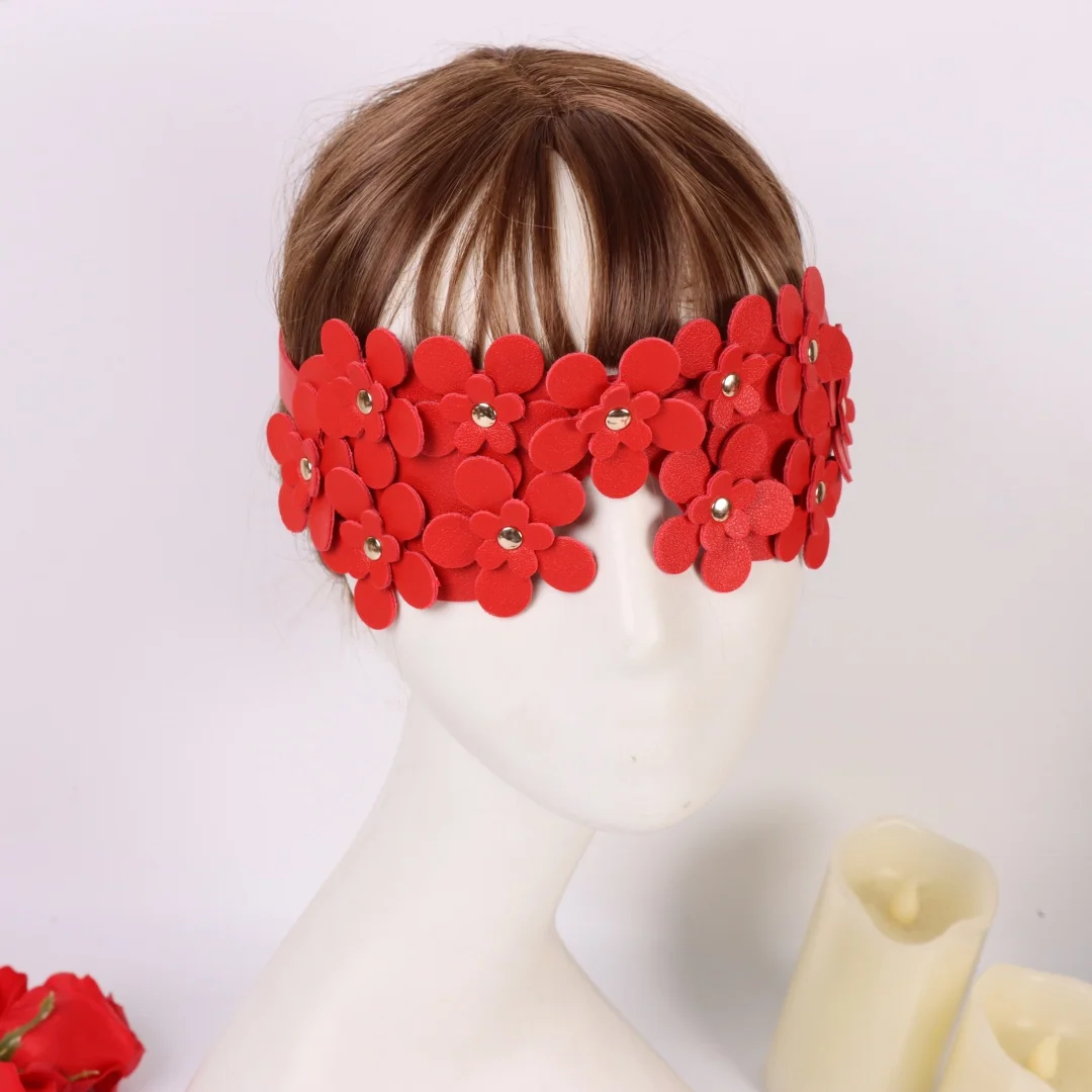 Masque en cuir de mode hommes femmes Sexy Bondage demi-visage masques fantaisie gothique Cosplay mascarade fleur masque vêtements accessoire