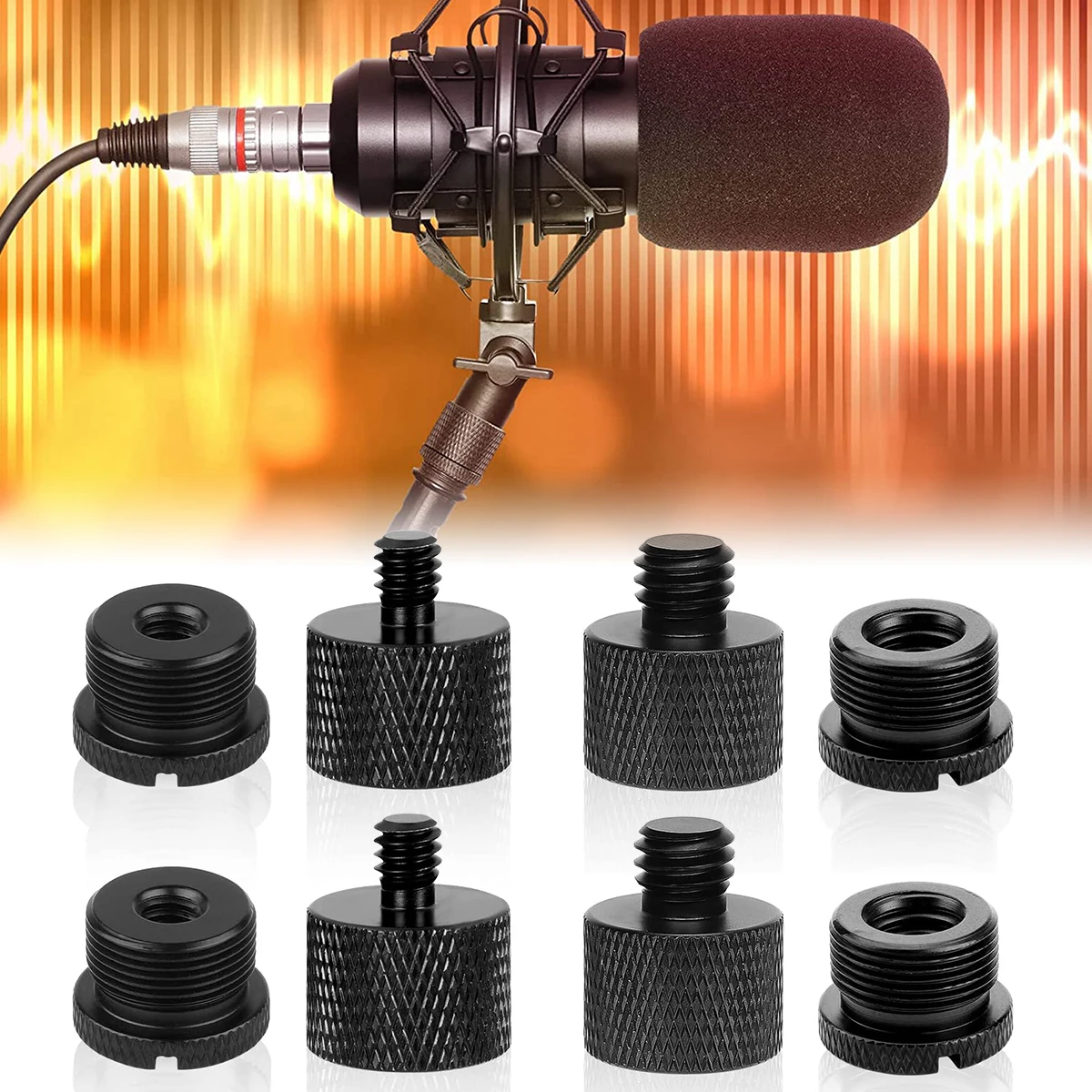8pcs a set Mic Stand Thread Adapter Set 1/4,3/8 Male to 5/8 Female Microphone stand fixing Screw Thread Adapter Transfer
