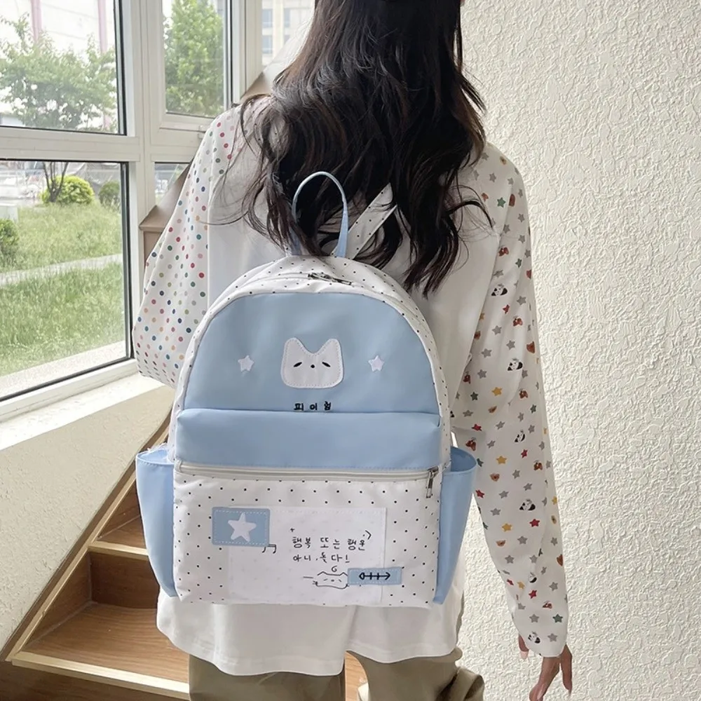 New Cat Polka Dot Backpack Large Capacity Lightweight Schoolbags White Multifunctional Cartoon Mochilas for Students