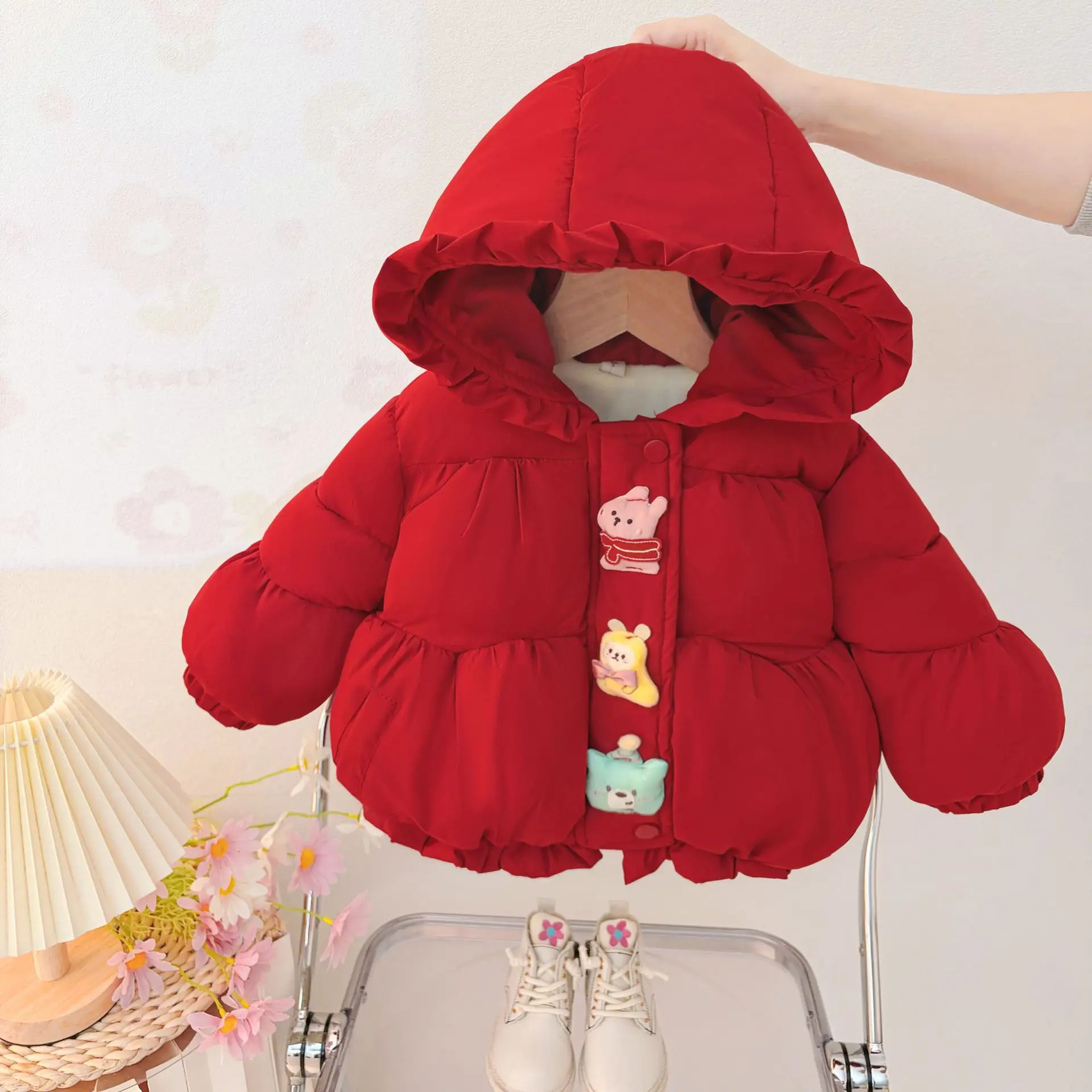 

Короткая хлопковая одежда для девочек: стеганая куртка с воротником-стойкой в корейском стиле, теплая верхняя одежда для детей, зимняя одежда для маленьких девочек