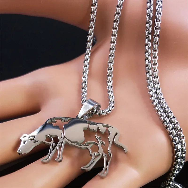 Buffalo Head Pendant Necklace for Women Men Stainless Steel Silver Color Animal Bull Silhouette Necklaces Jewelry collares N2028