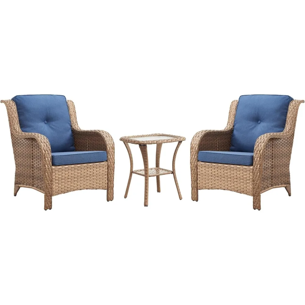 Patio Bistro Set Outdoor Chairs - 3 Piece Wicker Rattan Patio Furniture Set with 2 Armrest Chair and 1 Side Table for Proch Deck