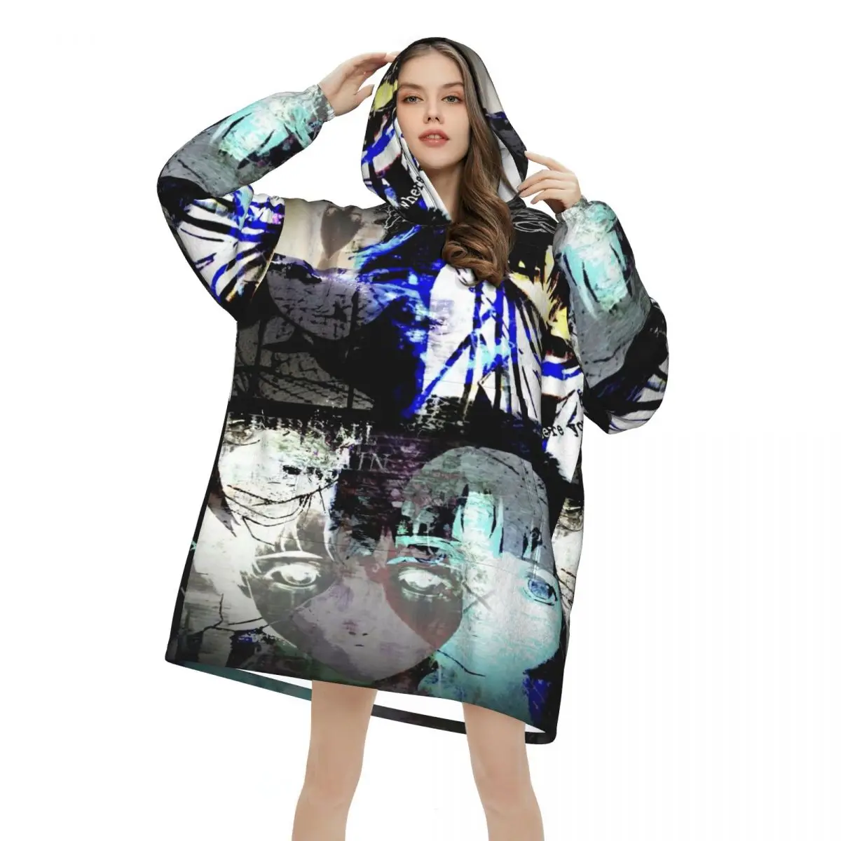 Serial Experiments Lain Lwakura Wearable Blanket Hoodie for Women Men Warm Blanket Sweatshirt Thick Fleece Hooded Blanket