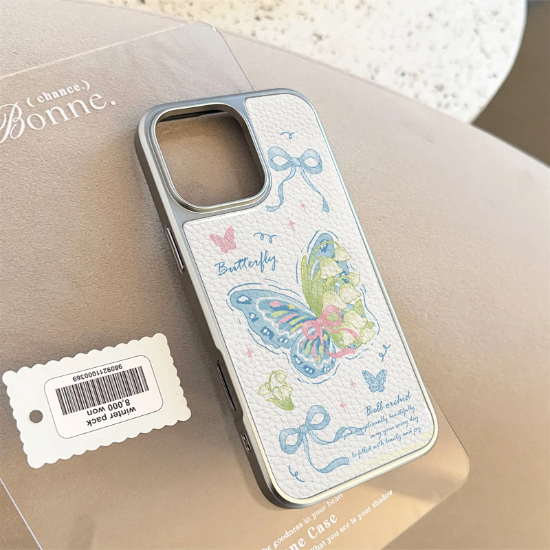 حافظة هاتف على شكل فراشة زرقاء لهاتف آيفون 11/12/13/14/15/16/17 Pro Max AIR PLUS حافظة هاتف إيبوكسي مصنوعة من جلد البولي يوريثان #1