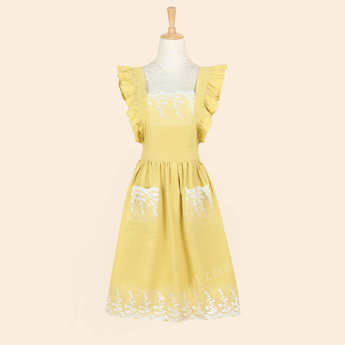 Maid Lace Aprons Koren Style Washed Cotton Linen Kitchen Cooking Flower Shop Garden Ruffles Work Clean Apron for Woman Dress